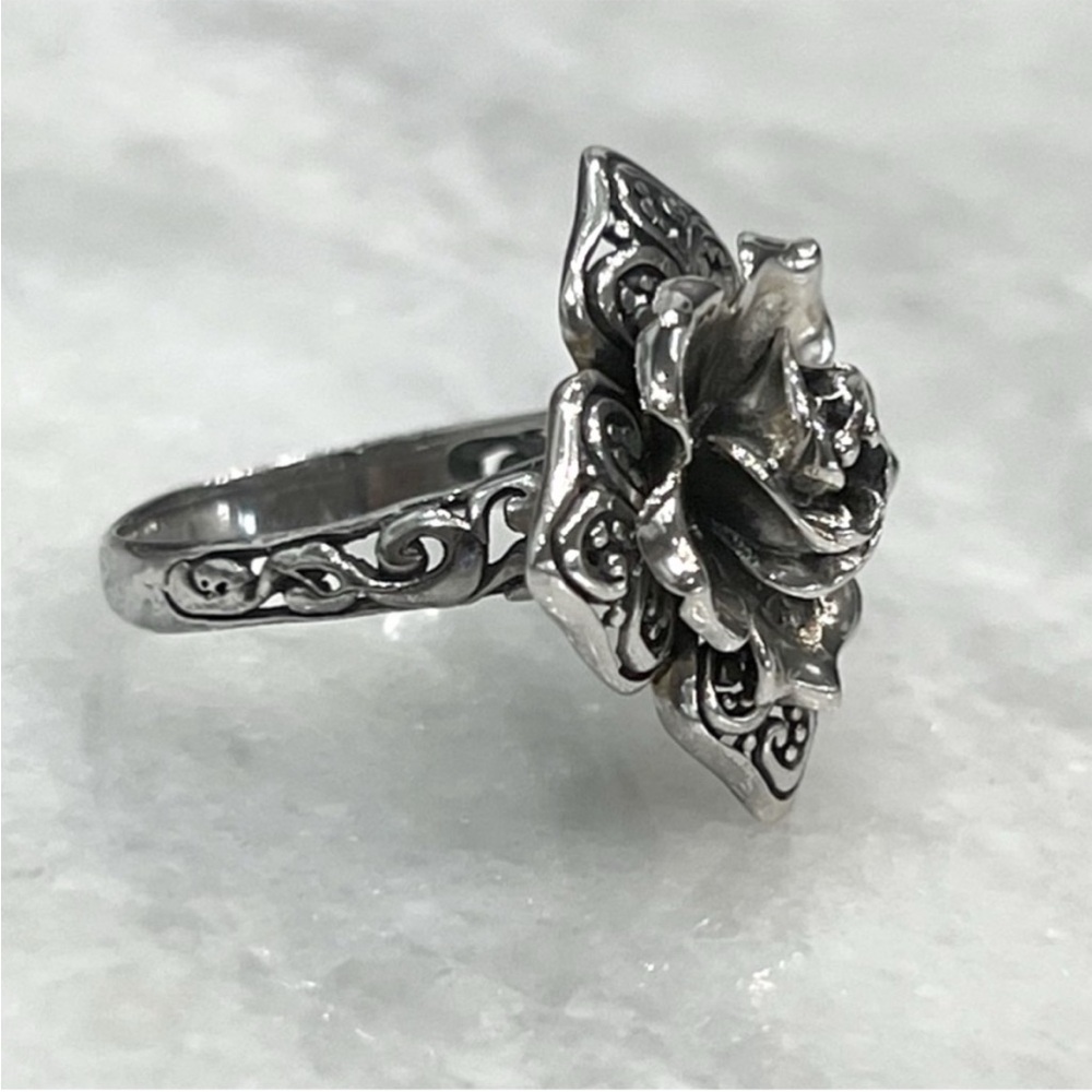 Sterling Silver Floral 3D Ring Sz 8 - Picture 4 of 10